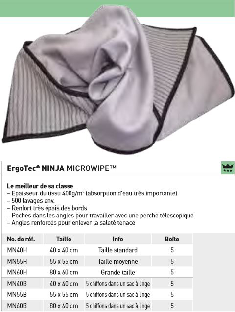 Unger mn40h Ninja MICROWIPE 40 x 40 cm Tissu en Microfibre microfibre chiffon à lustrer 